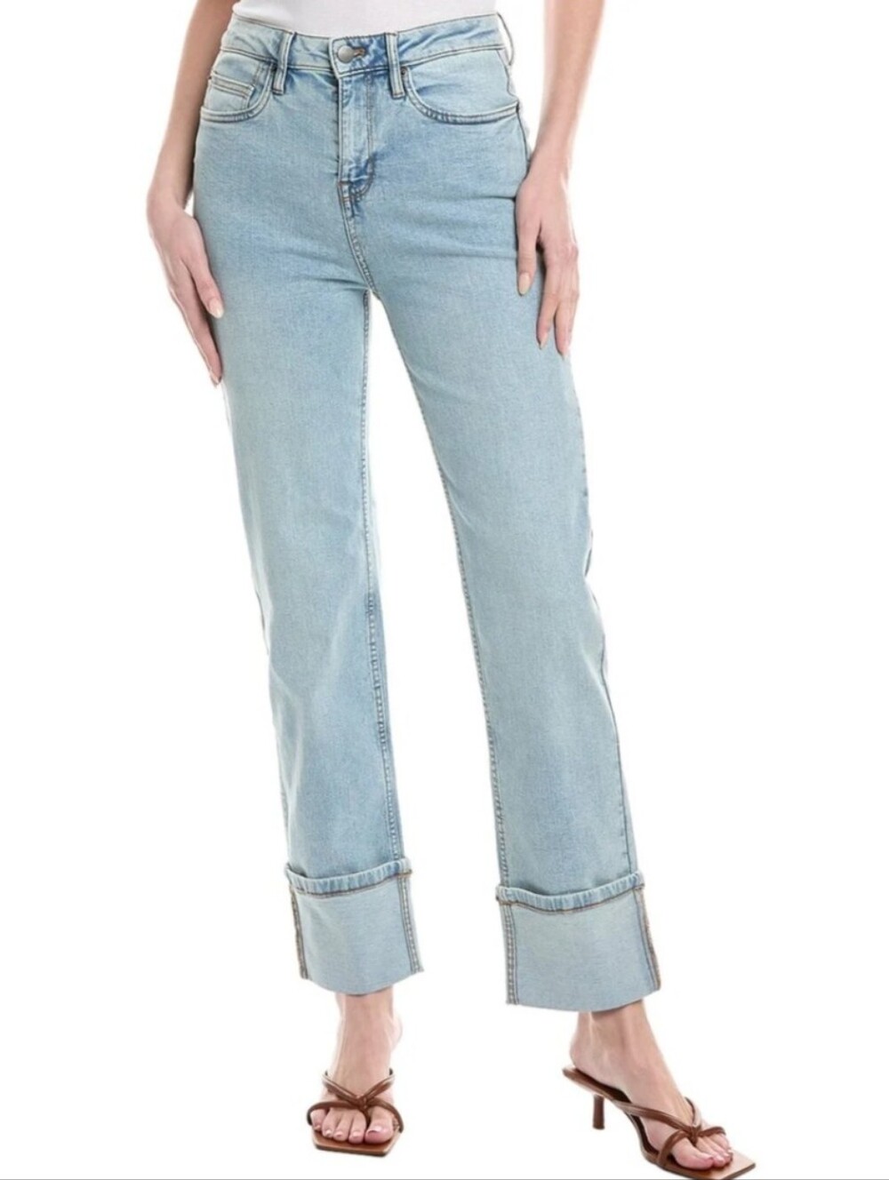 NWT Kenneth Cole High Rise Wide Cuff Straight Leg Jeans Nu Wash Size 2